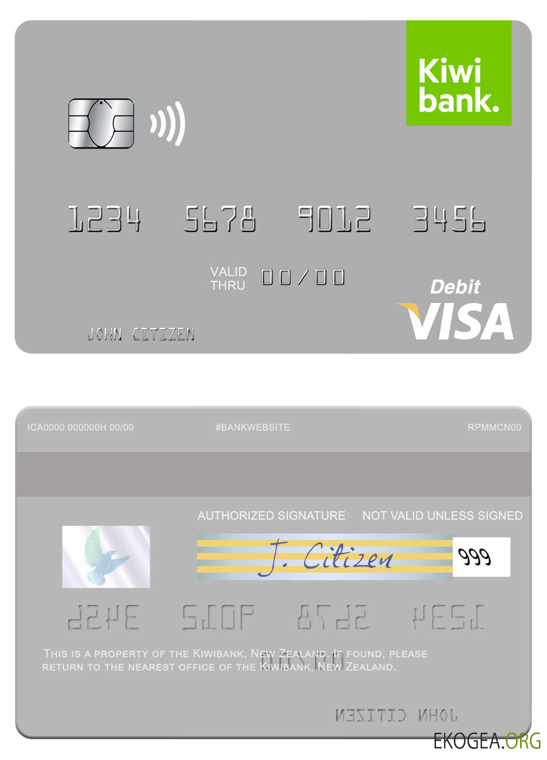 Carte de débit visa Kiwibank de Nouvelle Zélande